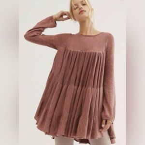 FREE PEOPLE Midnight Ruffles Tunic Sweater Mauve